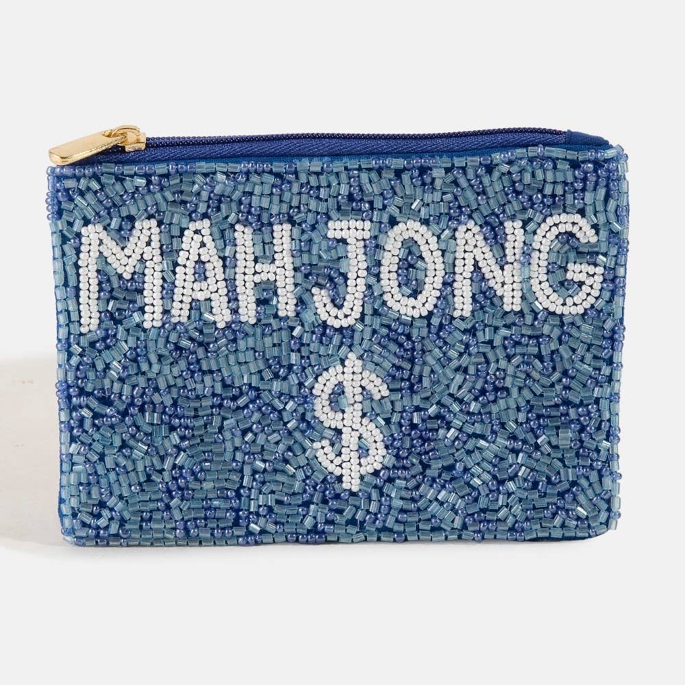 Blue Mahjong $ Beaded Coin Purse