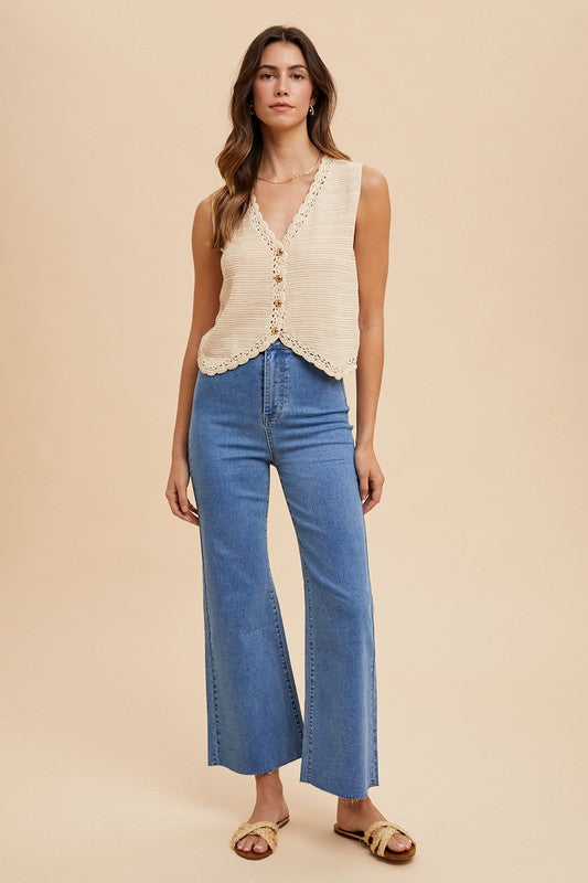 Cali Crochet Trim Button Vest