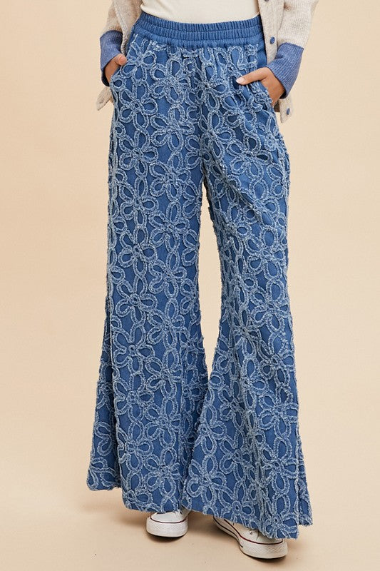 Flower Chenille Denim Palazzo Pant