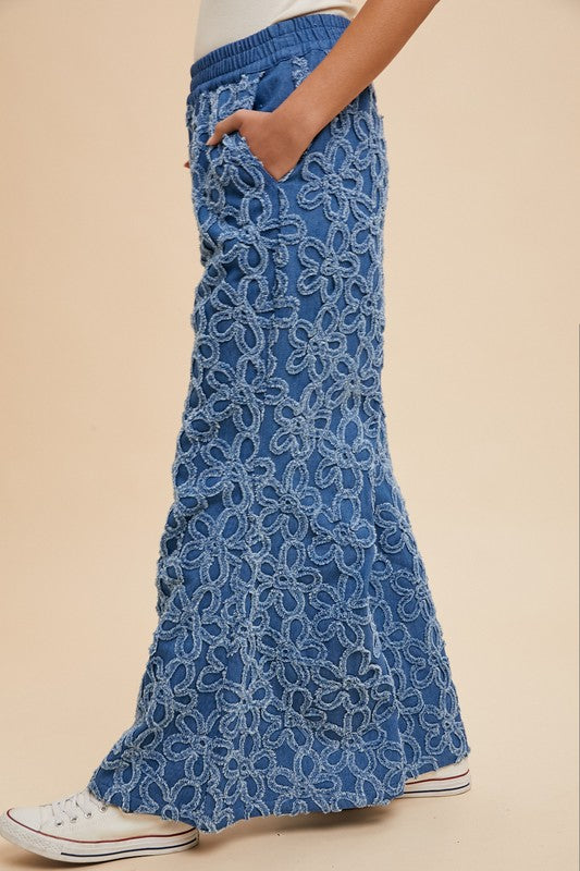 Flower Chenille Denim Palazzo Pant