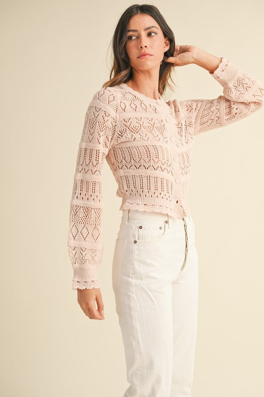Pointelle Button Down Knit Cardigan