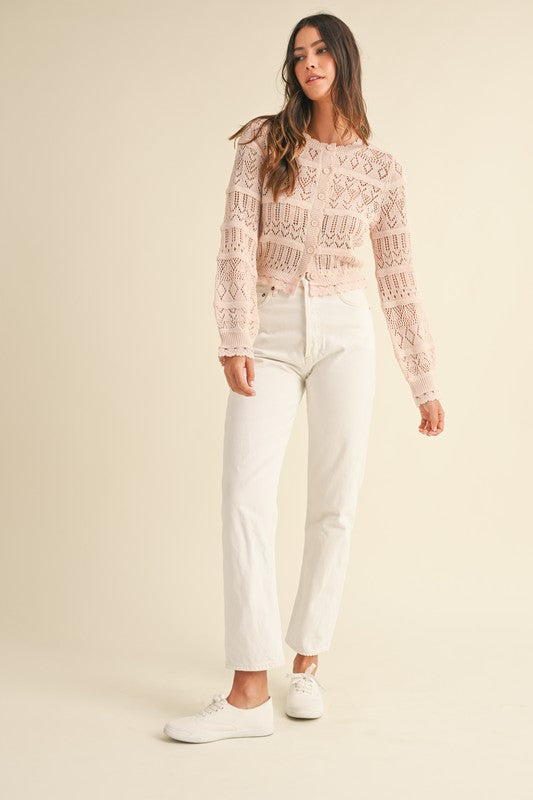 Pointelle Button Down Knit Cardigan