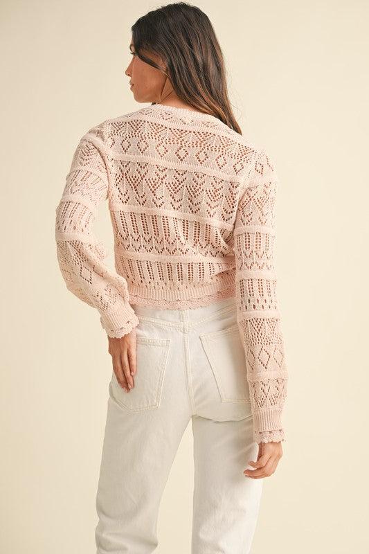 Pointelle Button Down Knit Cardigan