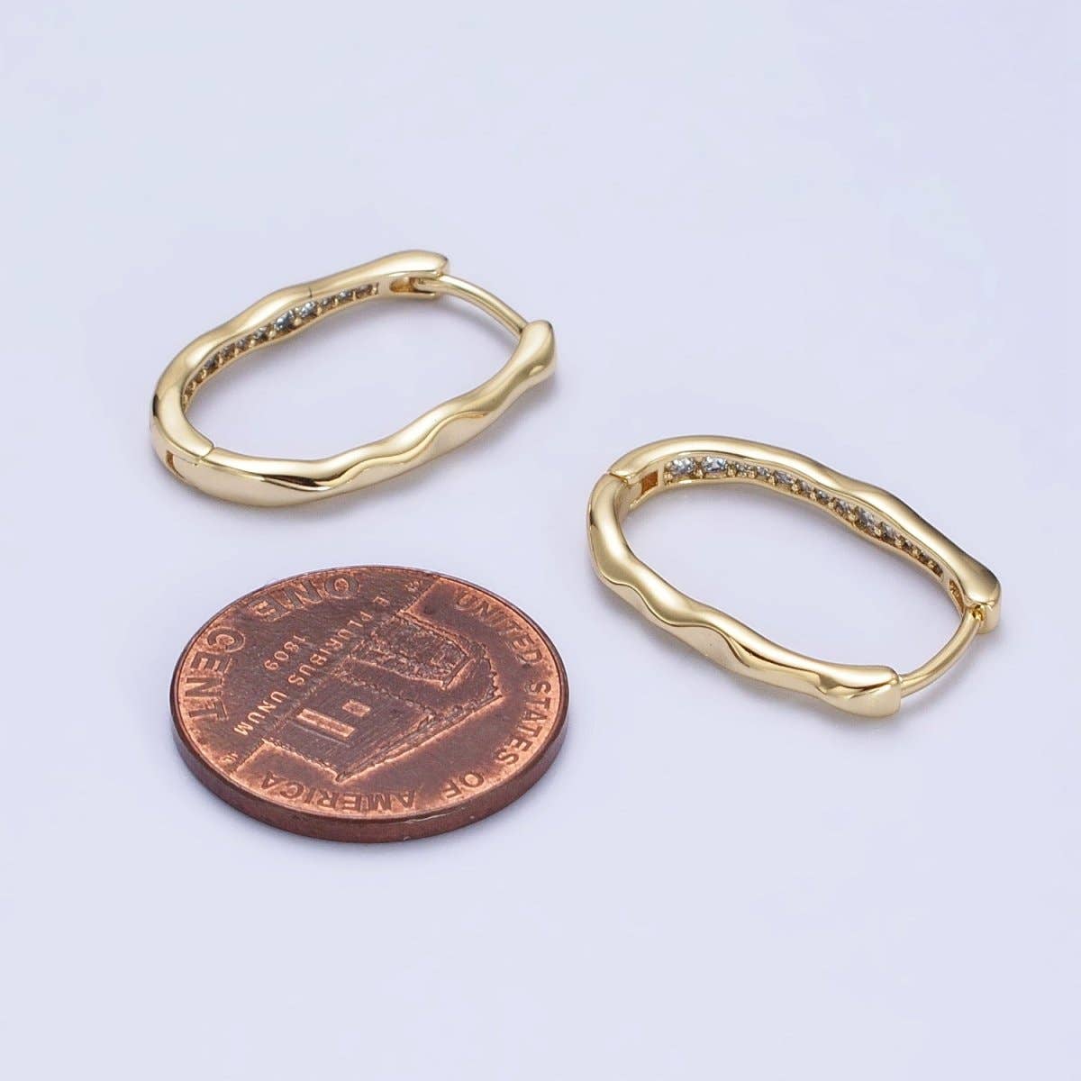 Hammered Geometric Micro Paved Hoop Earrings