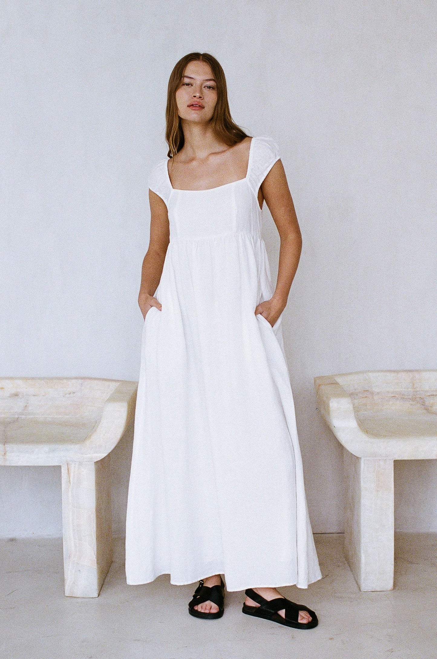 Cap Sleeve Dress in White