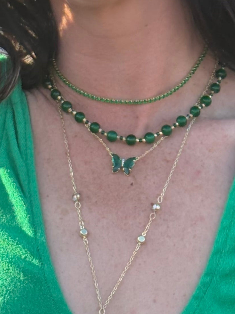 Gemma Butterfly Necklace Green