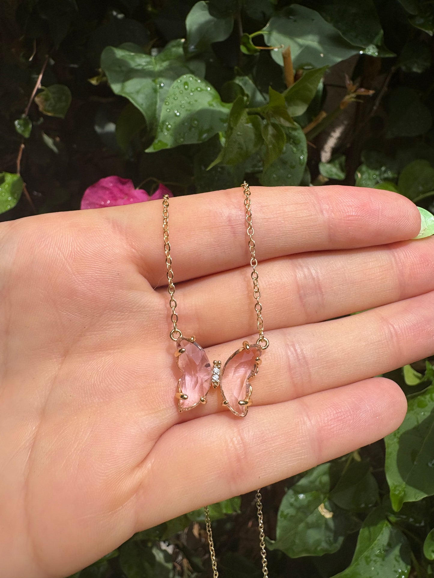 Gemma Butterfly Necklace Pink