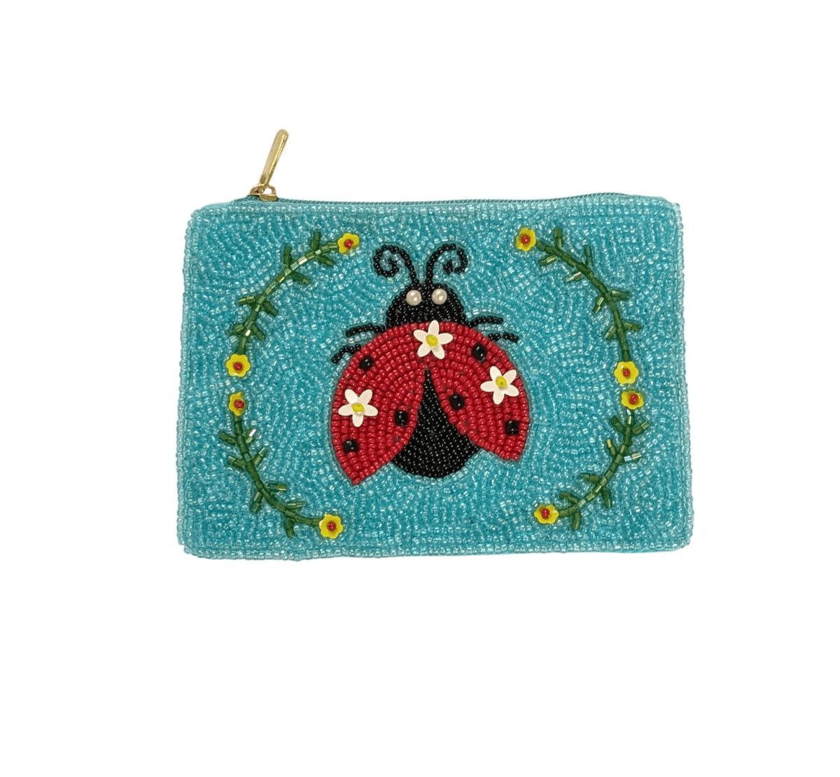 Lady Bug Beaded Coin Purse