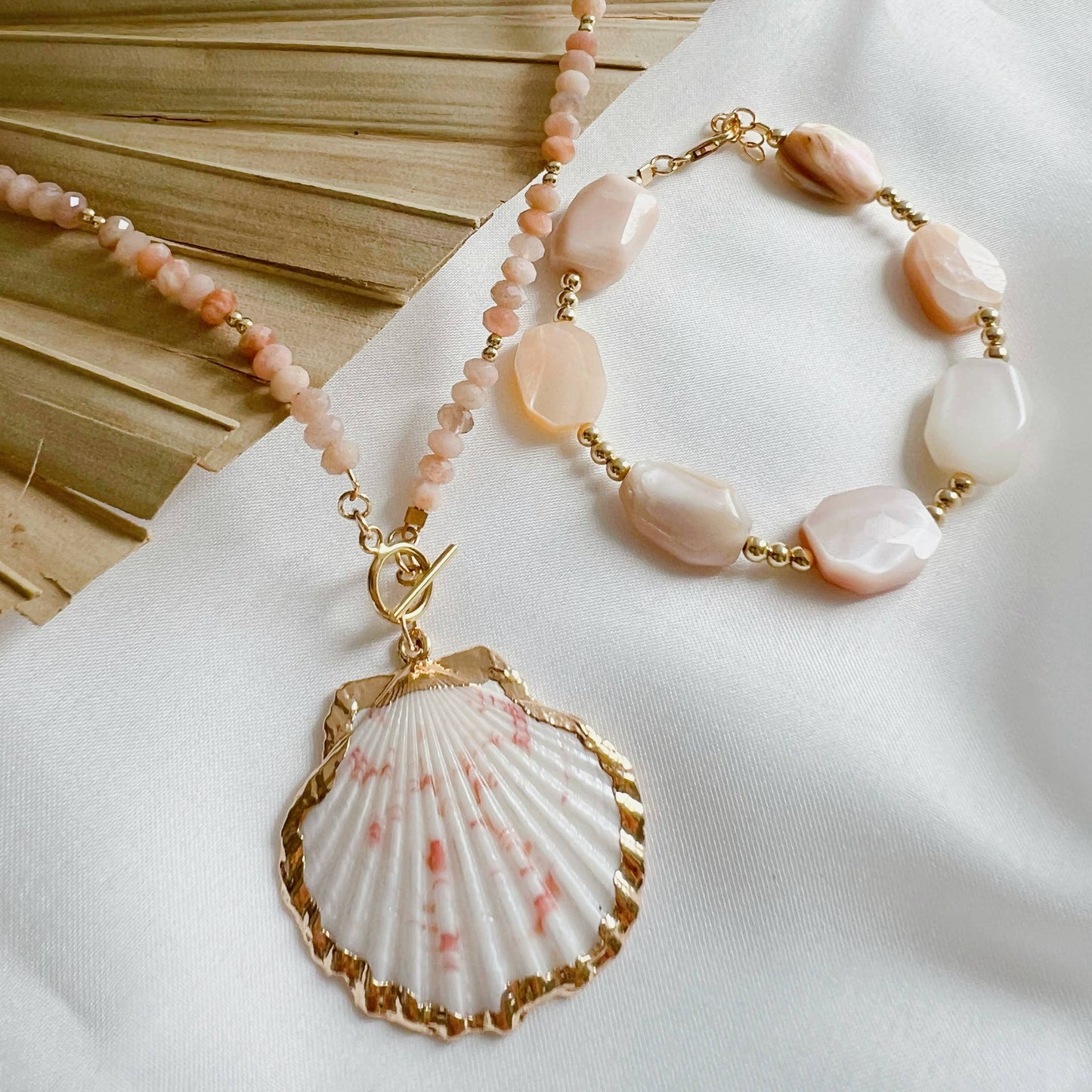 Big Island Shell Sunstone Beaded Necklace
