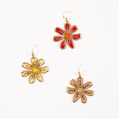 Beaded Daisy Earrings: Red