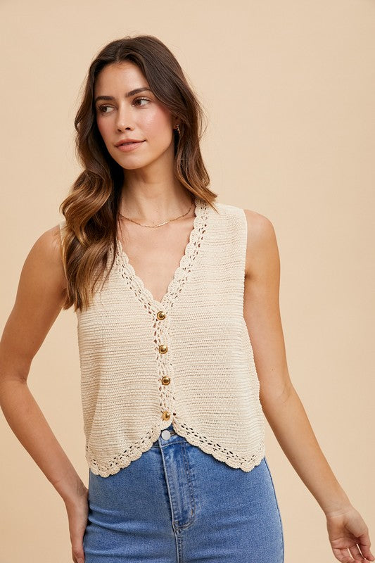 Cali Crochet Trim Button Vest