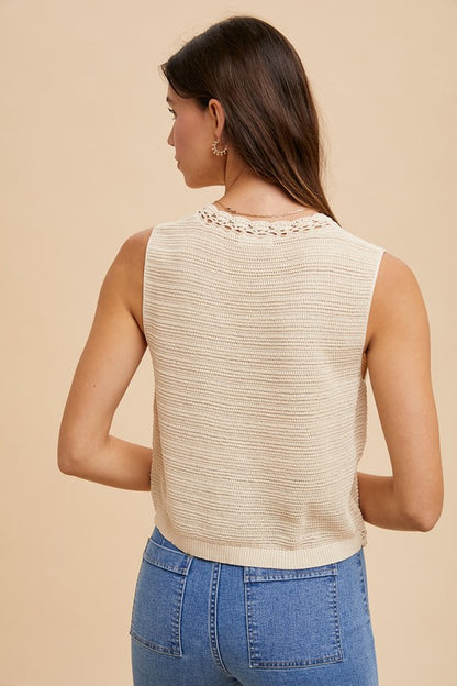 Cali Crochet Trim Button Vest