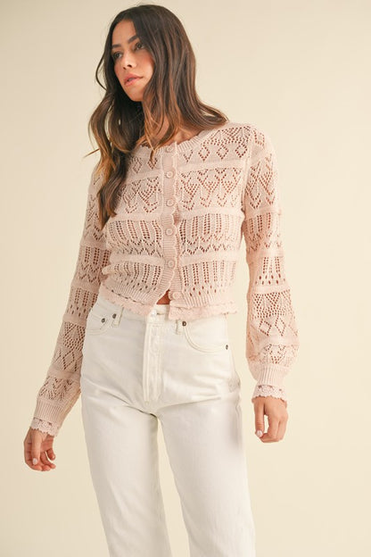 Pointelle Button Down Knit Cardigan