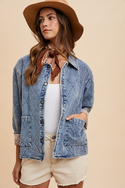 Contrast Lining Quilted Denim Jacket