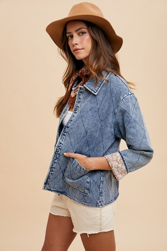 Contrast Lining Quilted Denim Jacket