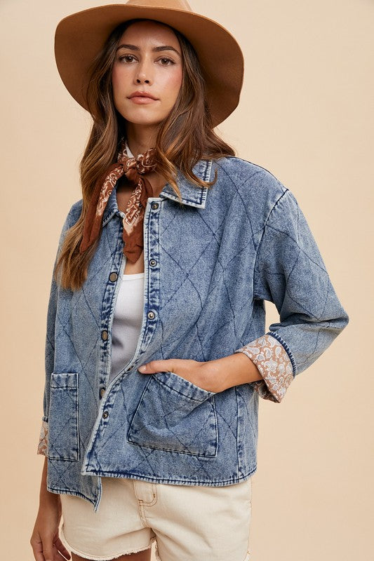 Contrast Lining Quilted Denim Jacket