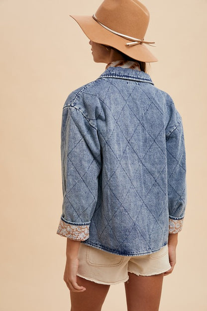 Contrast Lining Quilted Denim Jacket