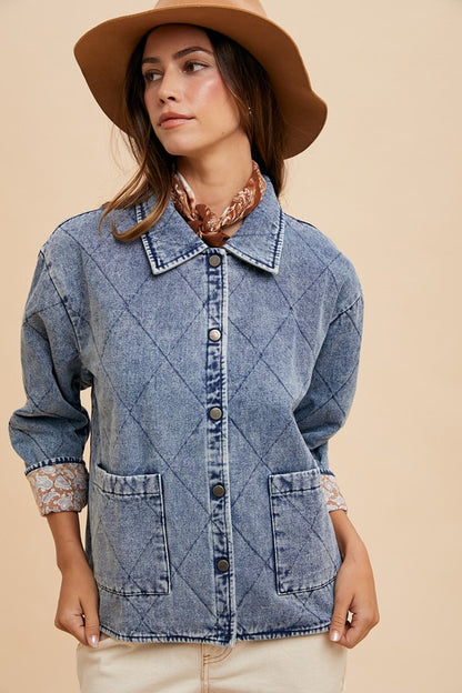 Contrast Lining Quilted Denim Jacket