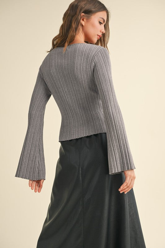 Boat Neck Ribbed Long Sleeve Top