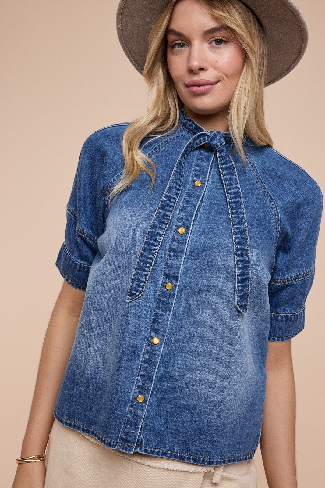 Denim Tie Front Top