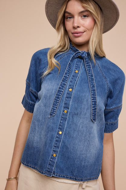 Denim Tie Front Top