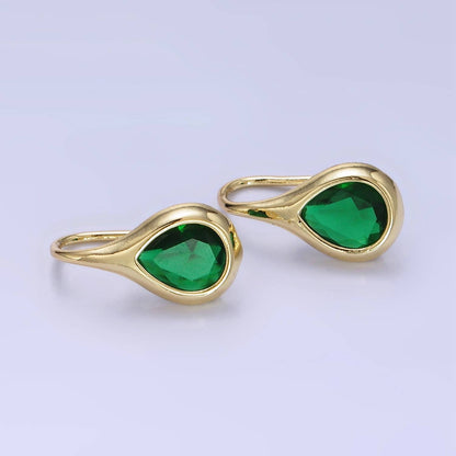 Green CZ Teardrop French Hook Earring