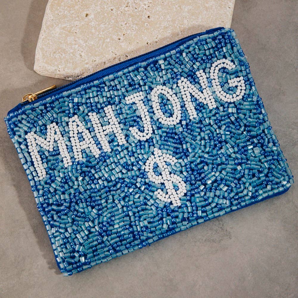 Blue Mahjong $ Beaded Coin Purse