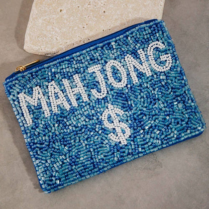 Blue Mahjong $ Beaded Coin Purse