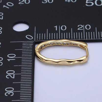 Hammered Geometric Micro Paved Hoop Earrings
