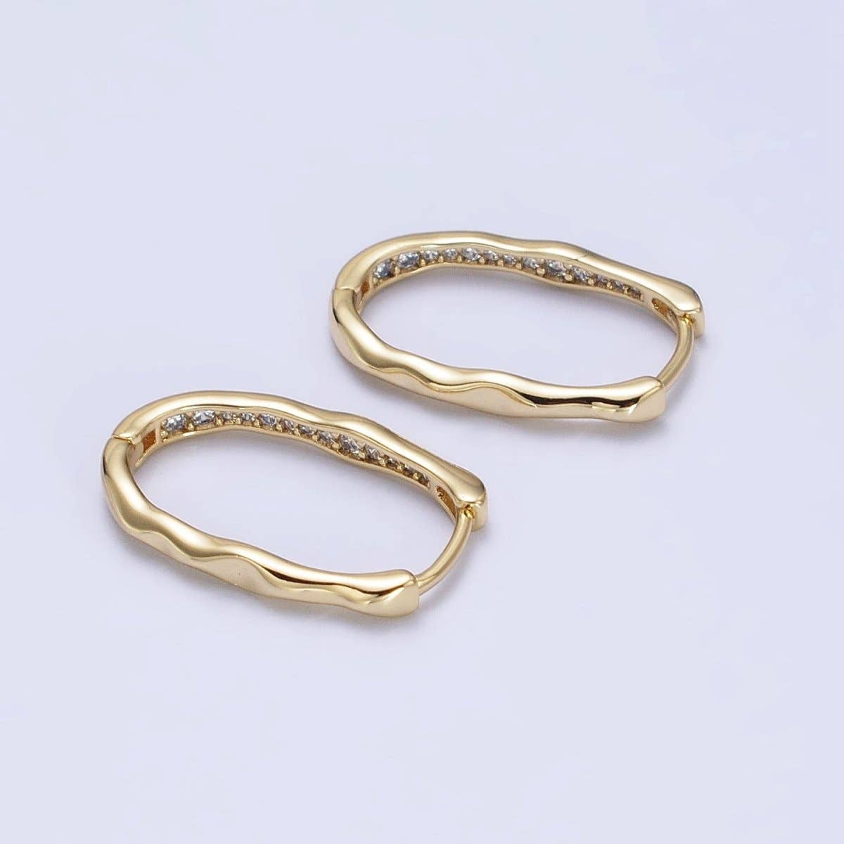 Hammered Geometric Micro Paved Hoop Earrings