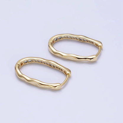 Hammered Geometric Micro Paved Hoop Earrings