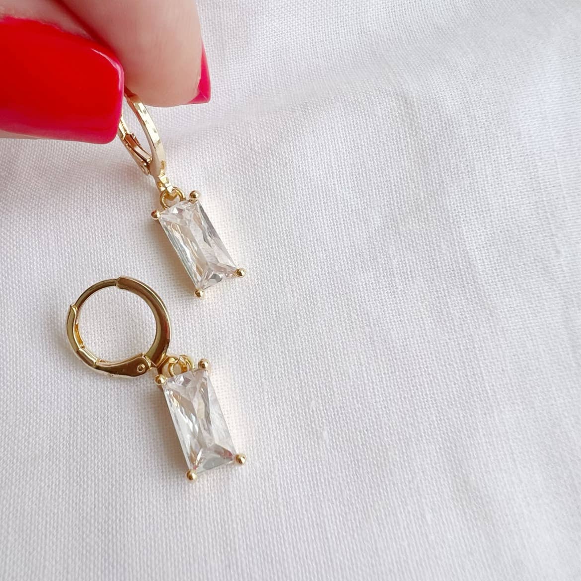 Taylor CZ Baguette Huggie Earrings