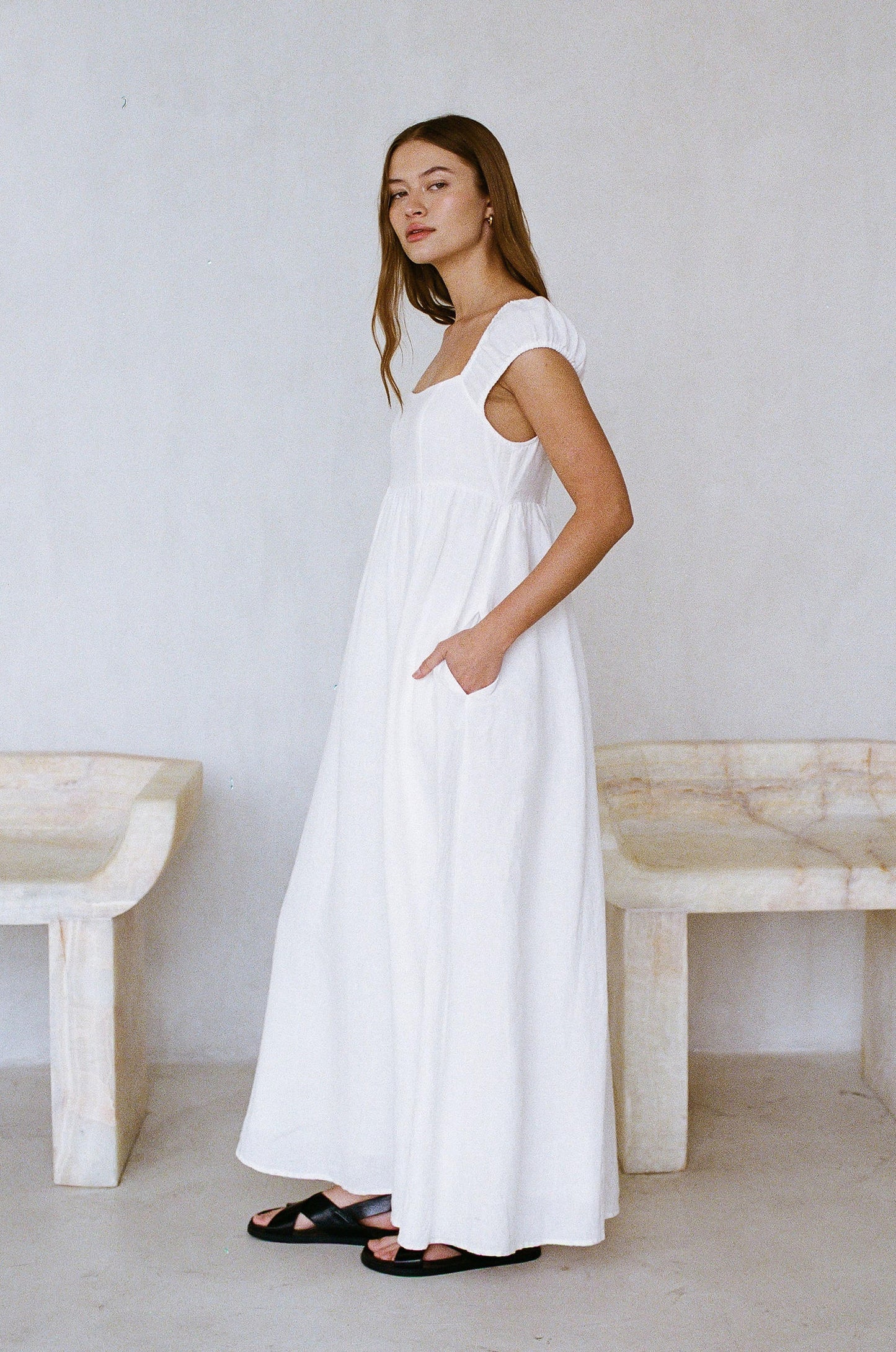 Cap Sleeve Dress in White