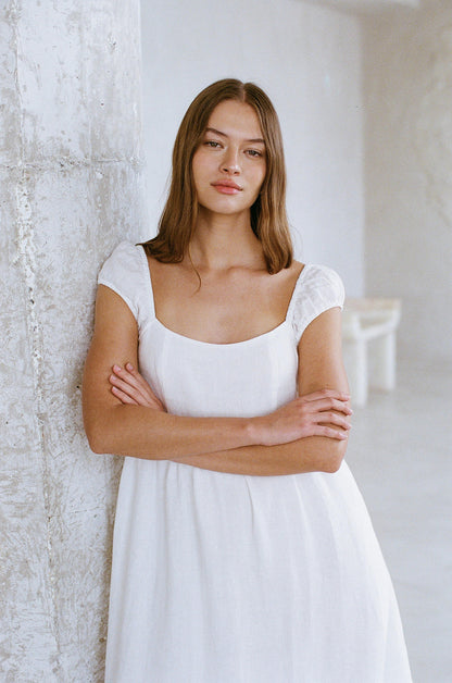 Cap Sleeve Dress in White