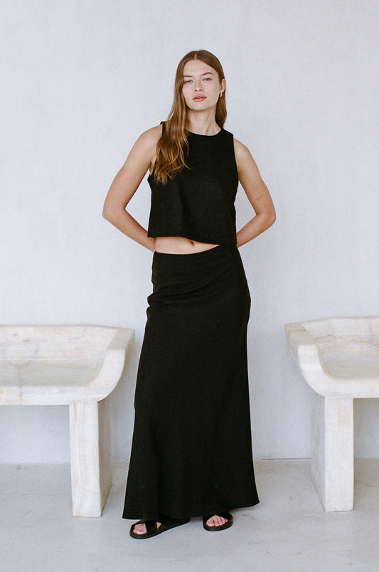 Kara Linen Skirt in Black
