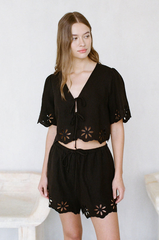 Irie Black Eyelet Top