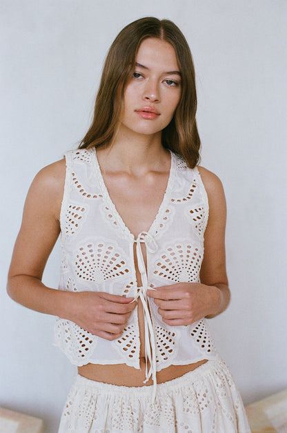 Cannes Eyelet Front Tie Tank