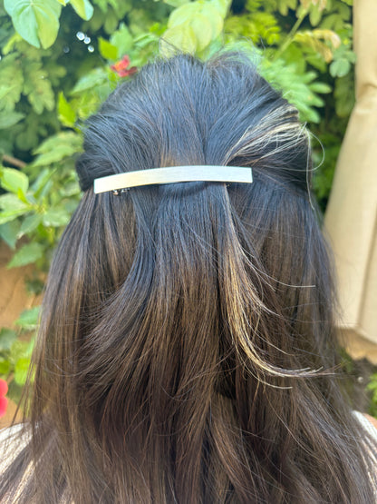 Silver Brushed Metal Barrette - Short