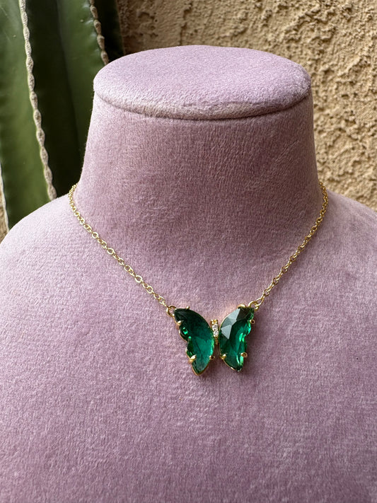 Gemma Butterfly Necklace Green