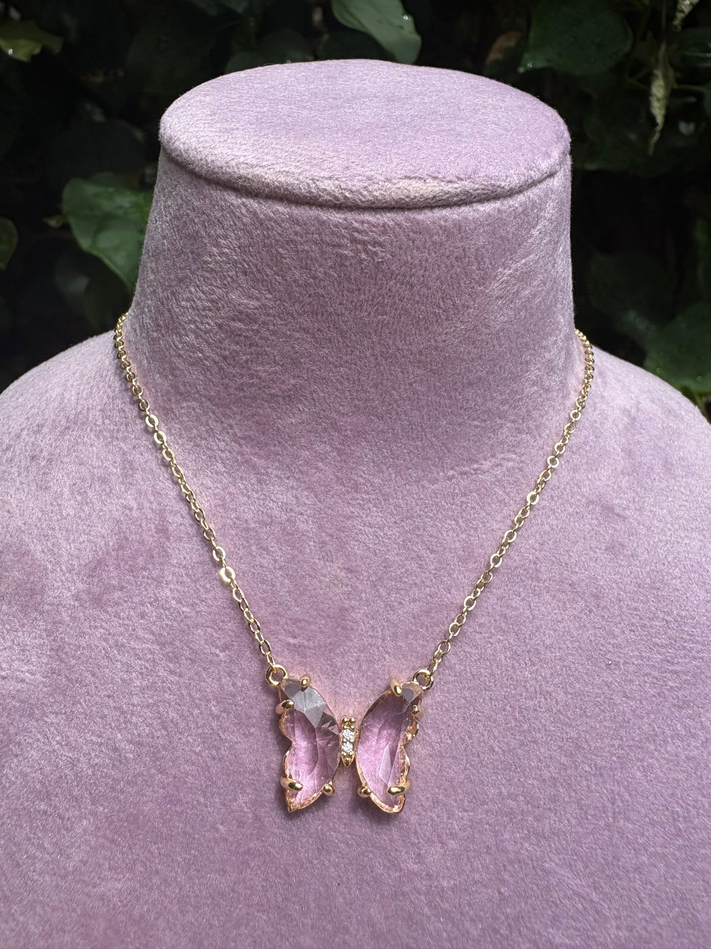 Gemma Butterfly Necklace Pink