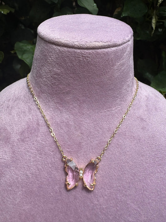 Gemma Butterfly Necklace Pink