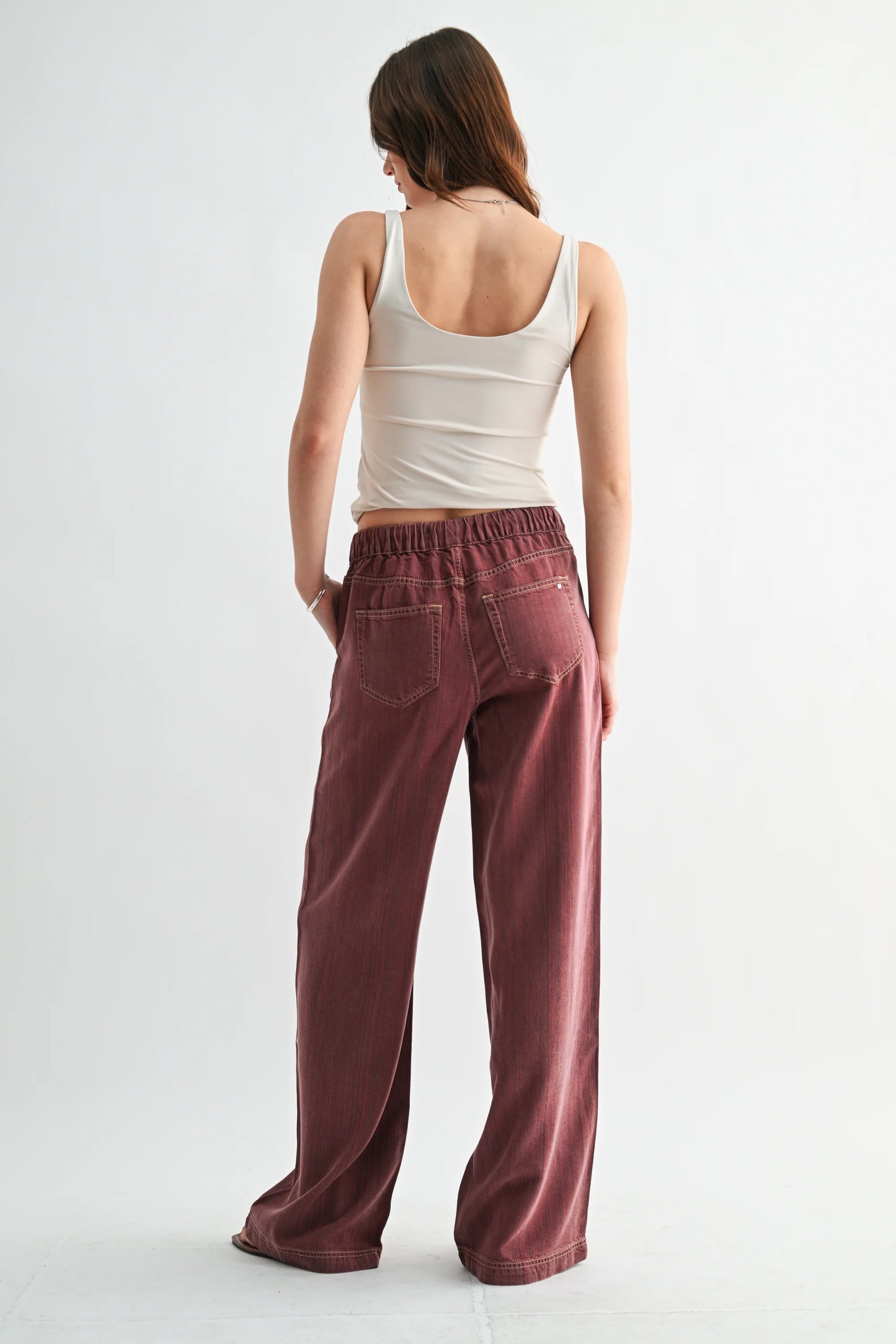Evie Wide Leg Pant: Wine