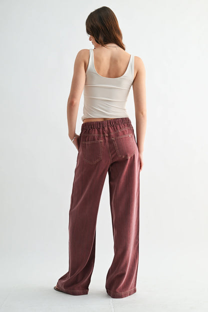 Evie Wide Leg Pant: Wine