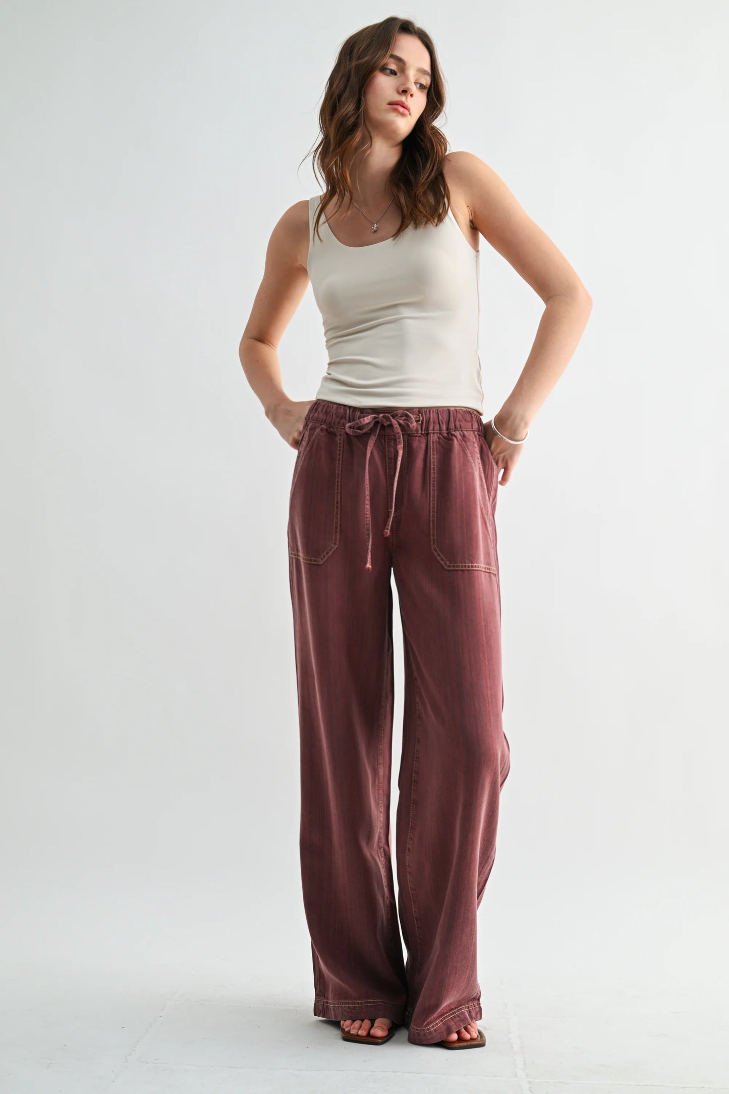 Evie Wide Leg Pant: Wine