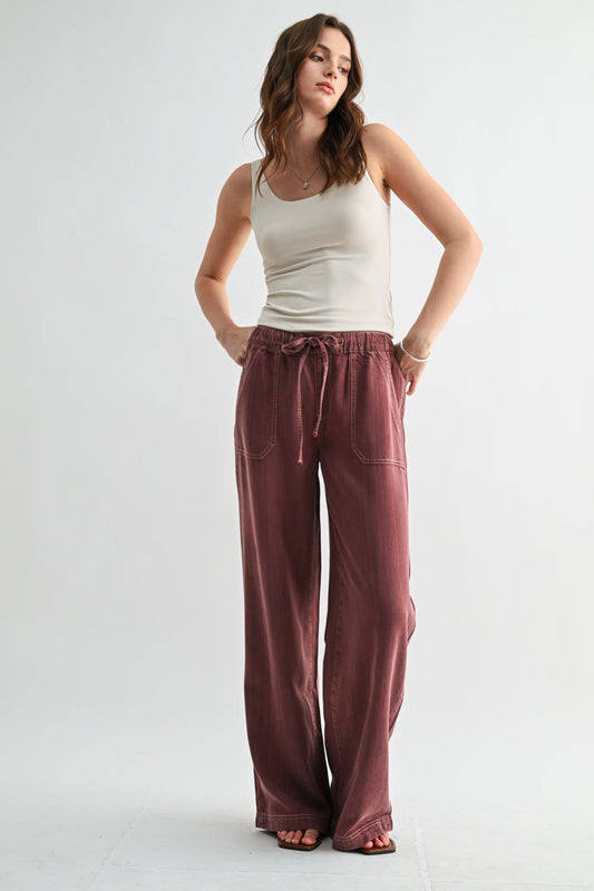 Evie Wide Leg Pant: Wine