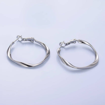 Twisted Hoop Earrings - Silver