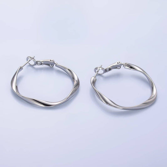 Twisted Hoop Earrings - Silver