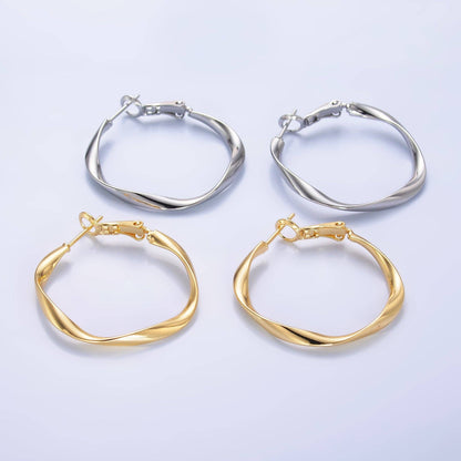 Twisted Hoop Earrings - Silver