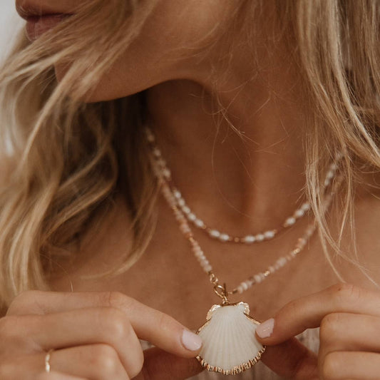 Big Island Shell Sunstone Beaded Necklace