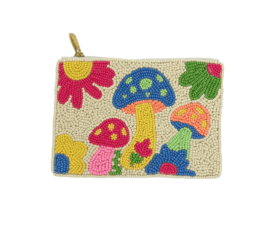 Groovy Mushroom Beaded Coin Purse
